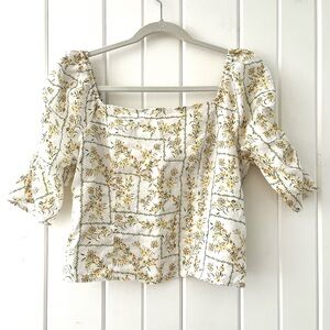 Joie Floral White/Yellow Romantic Top, Sz L (P2P 17.5”)